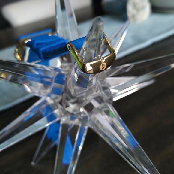 🤩SOLD🤩 Michele Watch Chronograph Park Gold & Blue Silicone 35mm Swiss Made - Picture 6 of 8